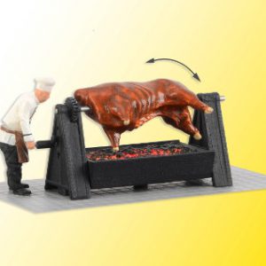 1552 H0 Grill mit drehendem Ochsen und leuchtender Glut, bewegt