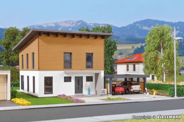 38337 H0 Kubushaus Saskia mit Carport - Polyplate Bausatz