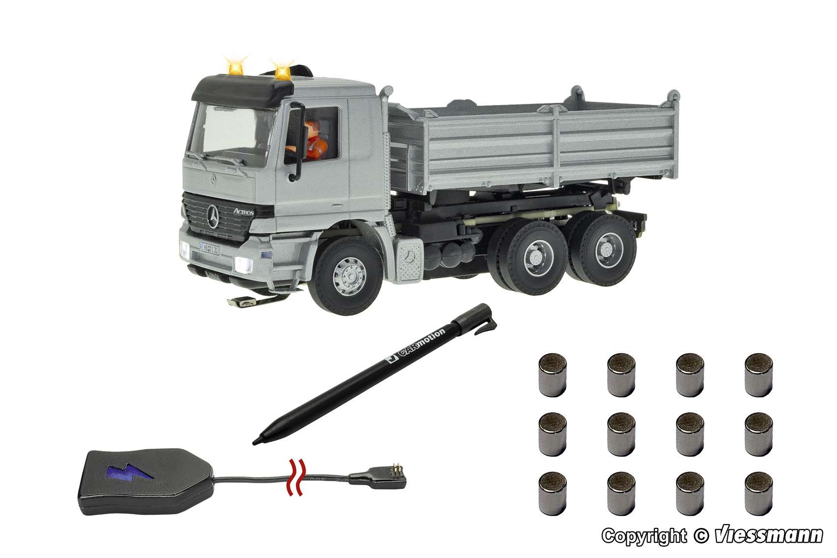 8004 H0 CarMotion Startset, MB ACTROS Muldenkipper mit Rundumleuchten, silber