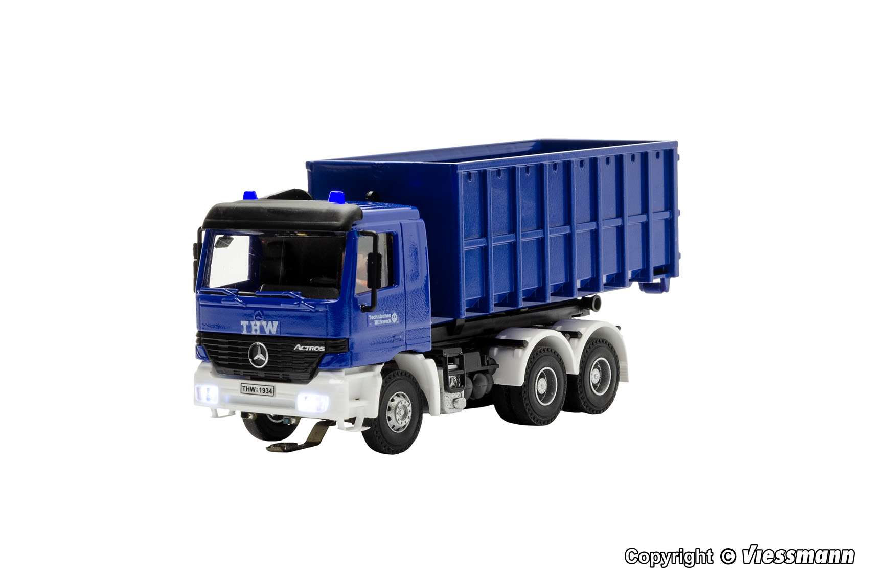 8070 H0 THW MB ACTROS 3-achs mit Abrollcontainer und Rundumleuchten, Basis, Funktionsmodell