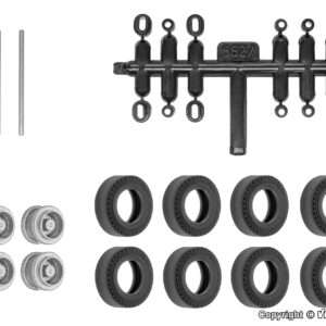 8439 H0 Nachrüst-Set Gummireifen für kibri Anhänger und Auflieger, Zwillingsbereifung, Ø 10,4 mm